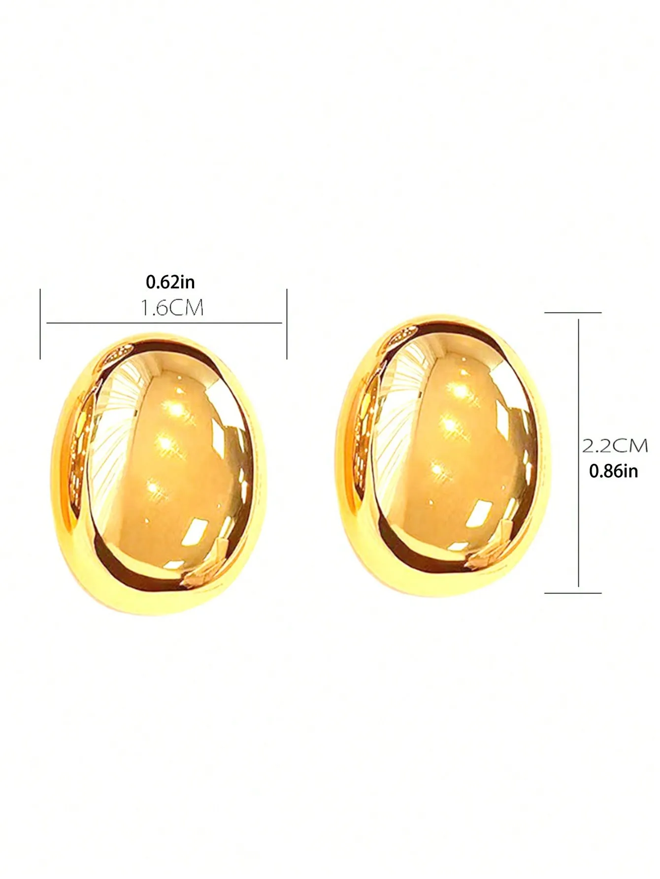 1 Pair Of Golden Water Drop Glossy Gold Eggshell Oval Ball Earrings SD