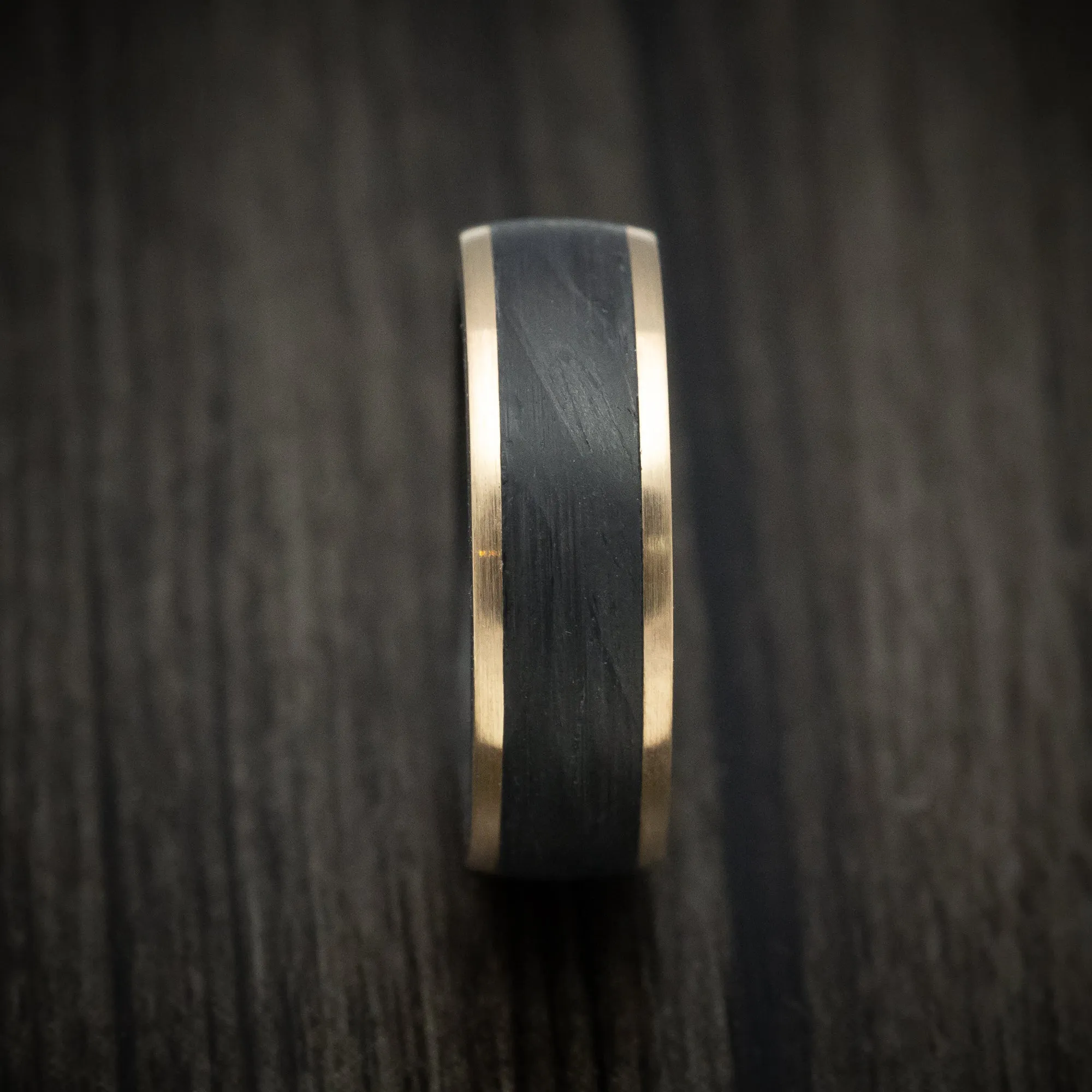 10K Gold Men's Ring with Forged Carbon Fiber Inlay and Sleeve