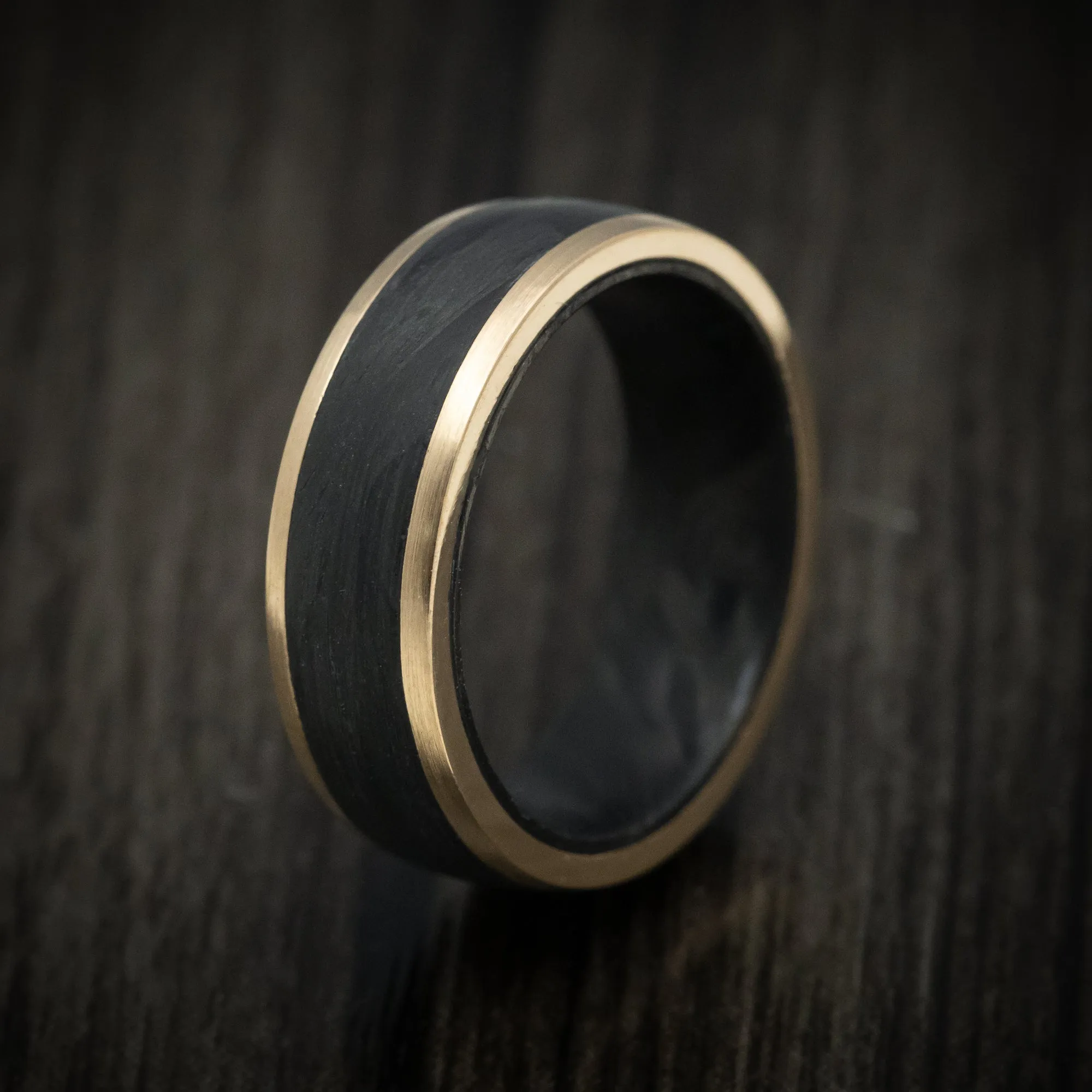 10K Gold Men's Ring with Forged Carbon Fiber Inlay and Sleeve