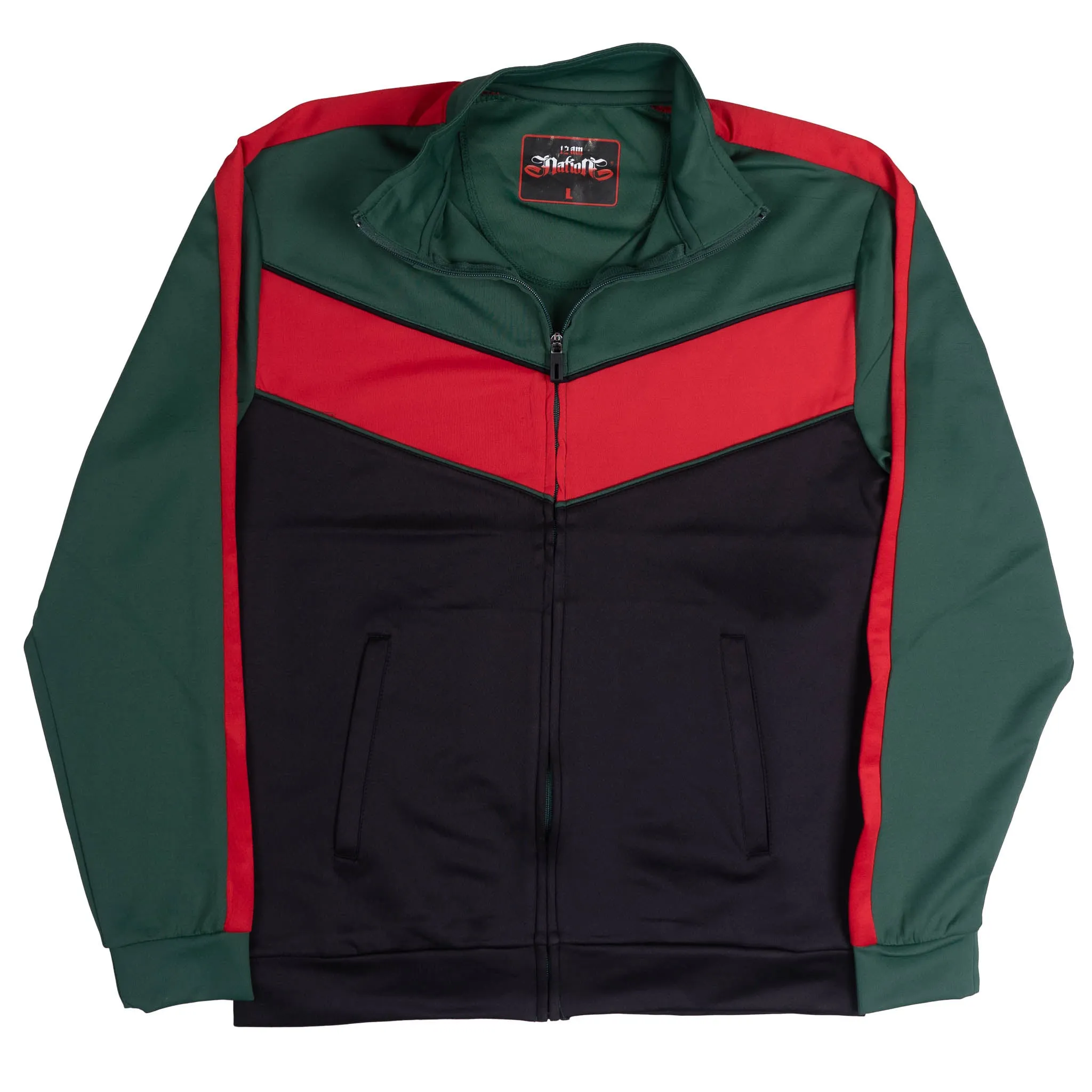 12 AM NATION COLOR BLOCK TRACK JACKET GREEN/RED/BLACK - 79213