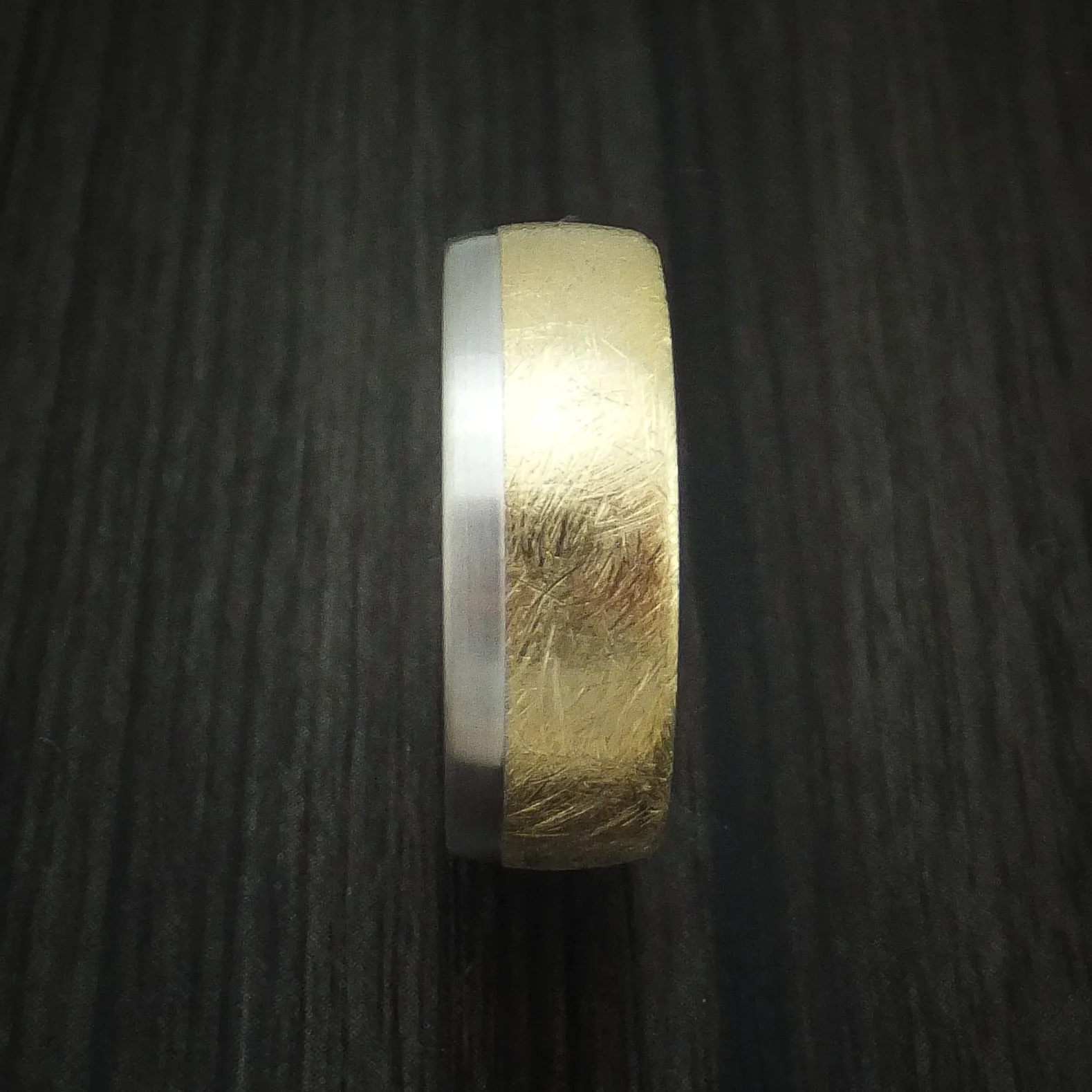 14k White and Yellow Gold Distressed Men's Band Custom Made