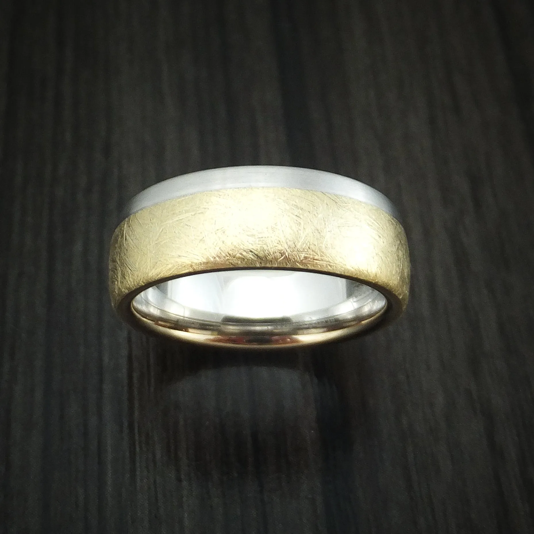 14k White and Yellow Gold Distressed Men's Band Custom Made