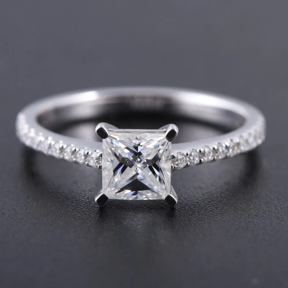 14k White Gold for Center 1ct 5.5mm Princess Cut Diamond Mount Setting