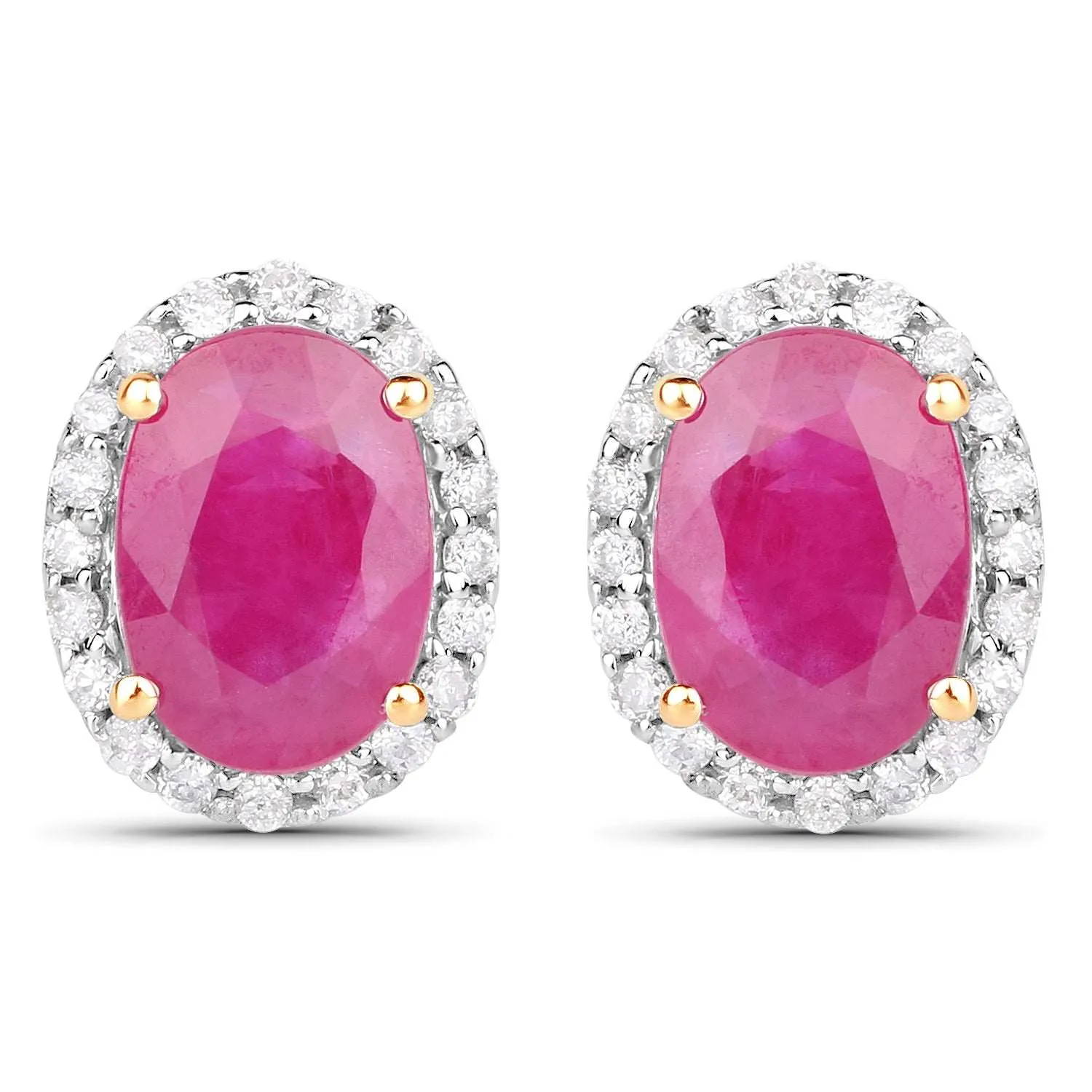 14K Yellow Gold 2.06 Carat Genuine Ruby and White Diamond Earrings