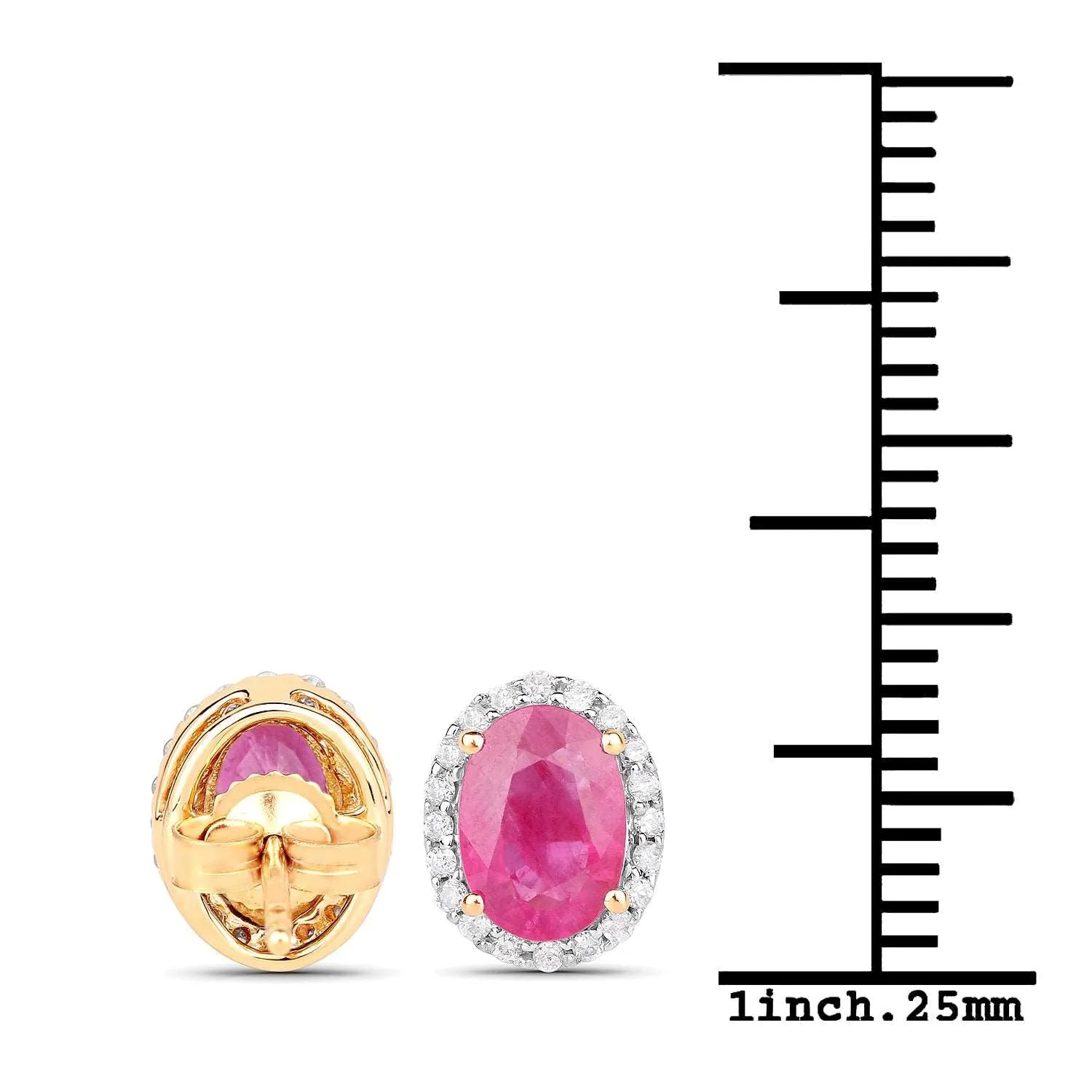 14K Yellow Gold 2.06 Carat Genuine Ruby and White Diamond Earrings