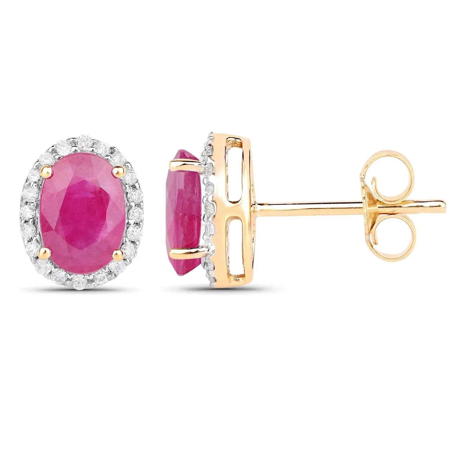 14K Yellow Gold 2.06 Carat Genuine Ruby and White Diamond Earrings