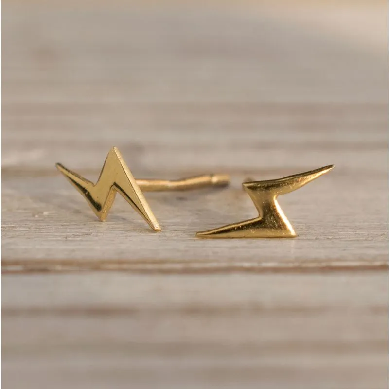 14K Yellow Gold Lightning Stud Earrings