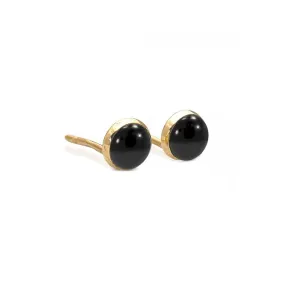 14K Yellow Gold Round Black Onyx 6mm Stud Earrings