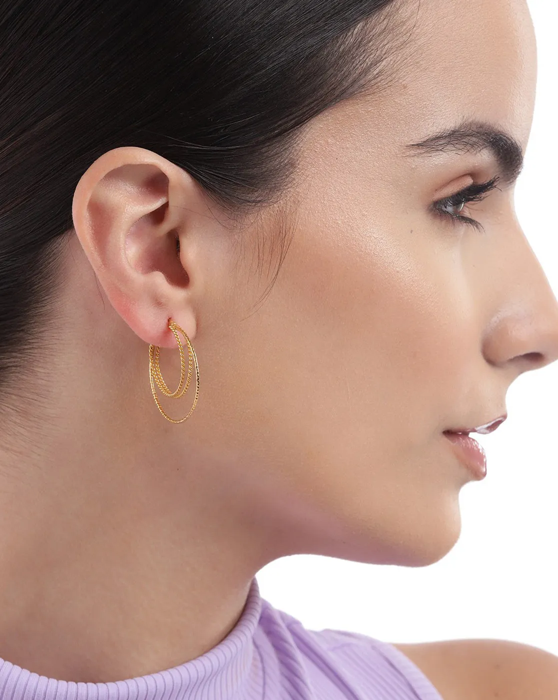 18kt Gold Plated Triple Bar Hoop Earring for women