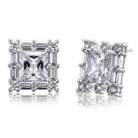 2 Carat Princess Cut Created Zirconia  925 Sterling Silver Stud Earrings Vintage Style MXFE8035