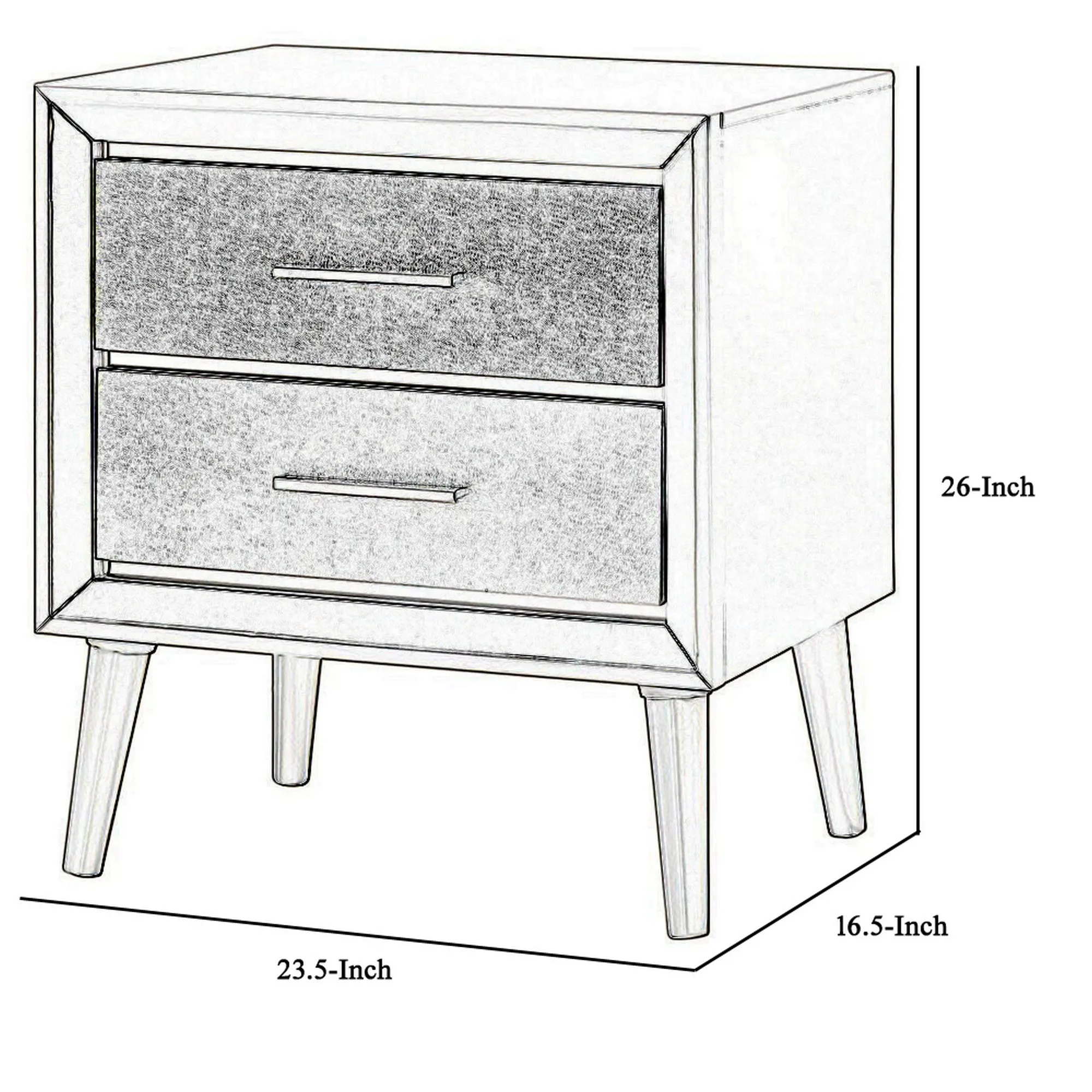 2 Drawer Contemporary Nightstand With Bar Handles And Splayed Legs, Silver By Benzara