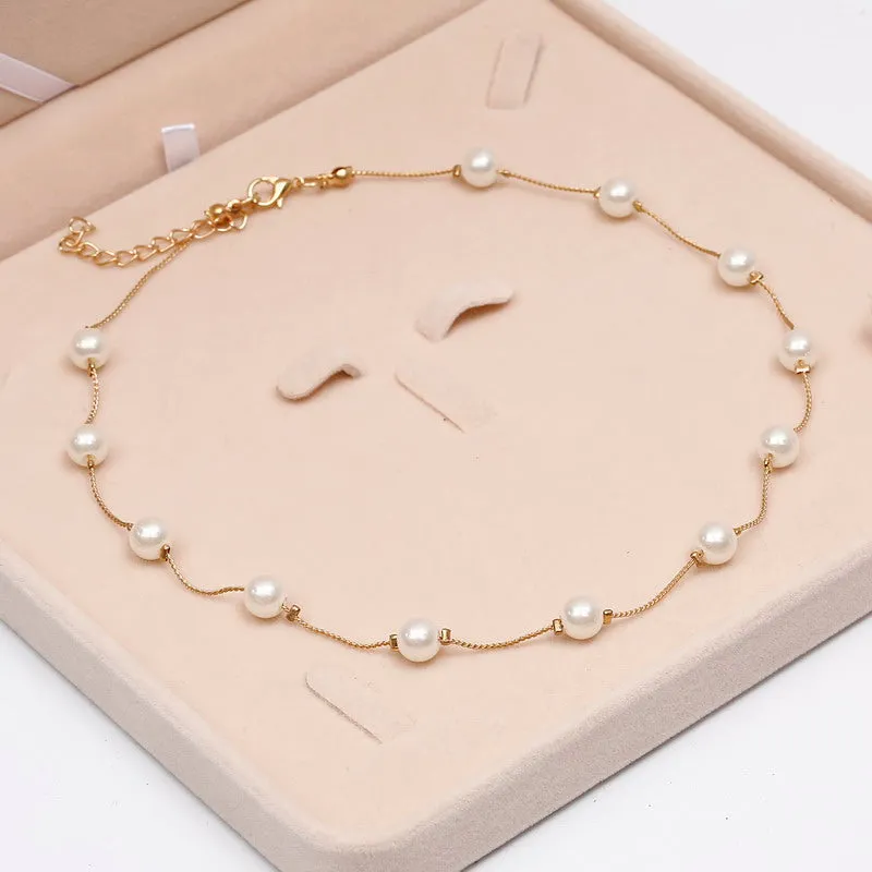 2017 Simulated Pearl Necklace Top Quality Anti-Allergy Wholesale Gold Color Statement Necklace Chain Wholesale Pearl Jewelry