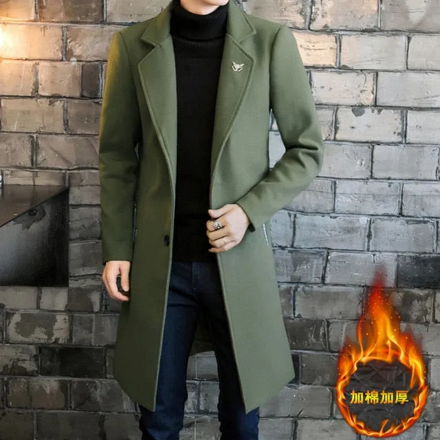 2017Long Jackets & Coats Single Breasted Casual Mens Wool Blend Jackets Full Winter For Male Wool Overcoat 3XL 4XL