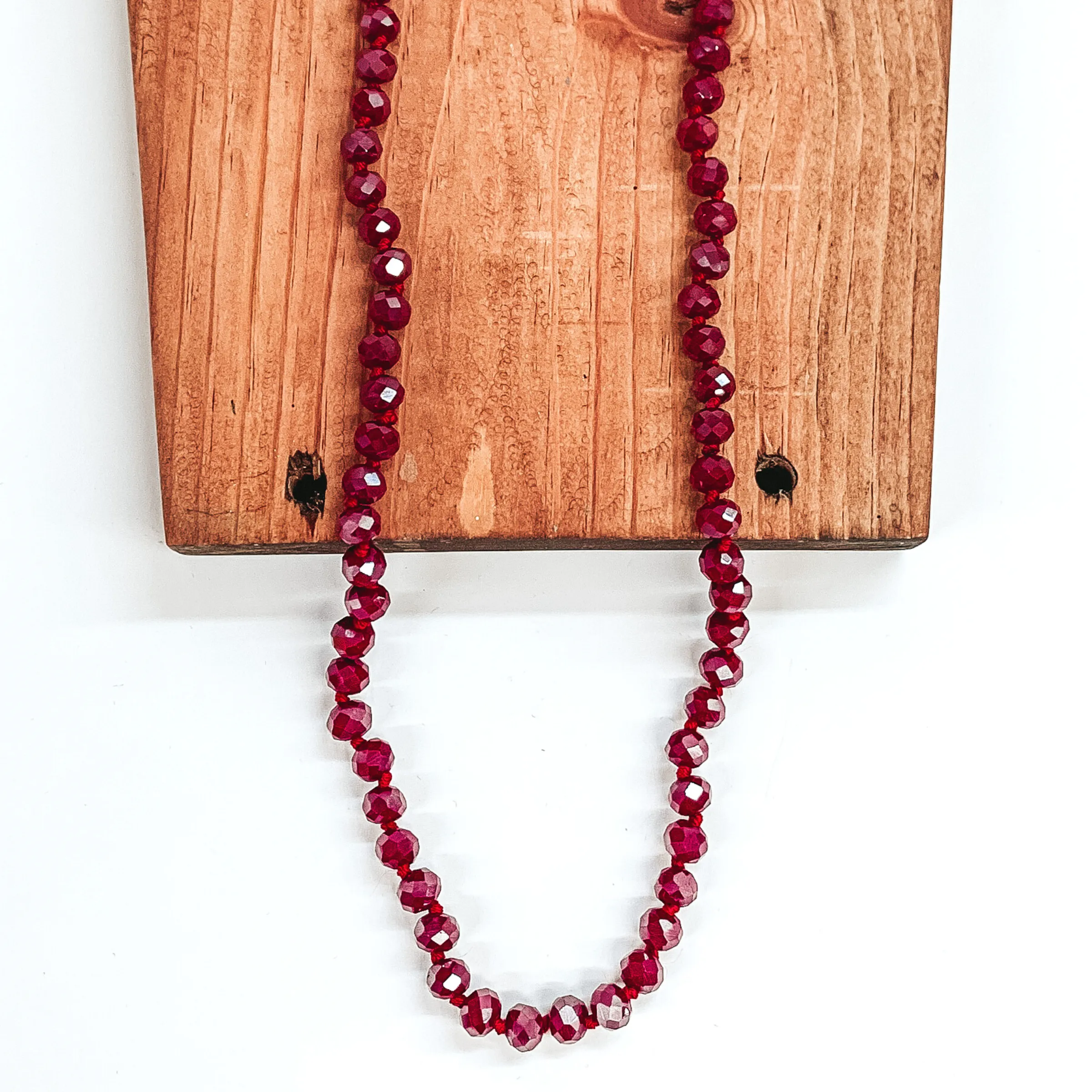 36 Inch 8mm Crystal Strand Necklace in Garnet Red AB