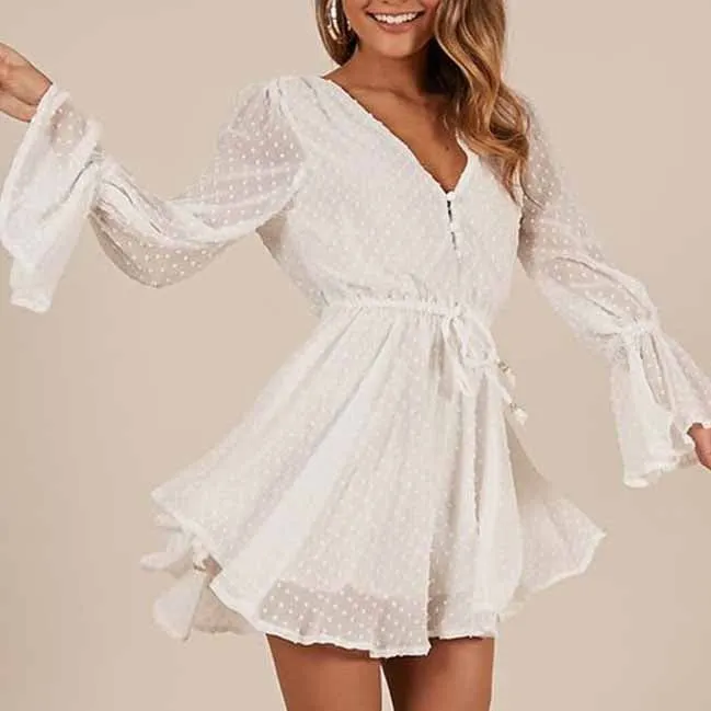 3d Embroidery Chiffon Short Jumpsuit Long Sleeve Romper Shorts