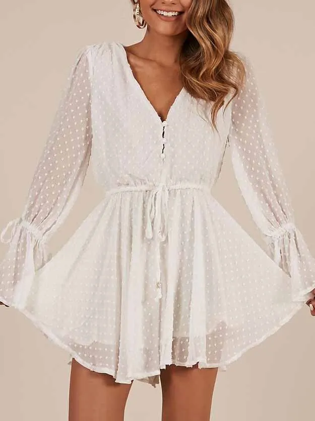 3d Embroidery Chiffon Short Jumpsuit Long Sleeve Romper Shorts