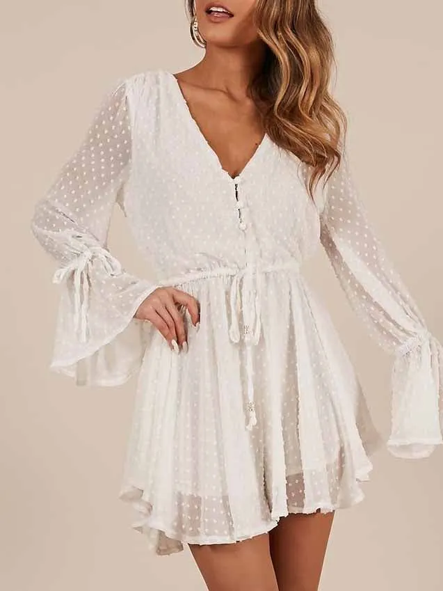 3d Embroidery Chiffon Short Jumpsuit Long Sleeve Romper Shorts