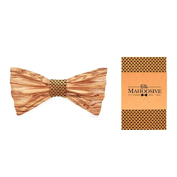 3D Unisex Pocket Square Wooden Bowtie Set for Wedding Business Suit