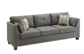 81 Charcoal Linen and Dark Brown Sofa and toss pillows