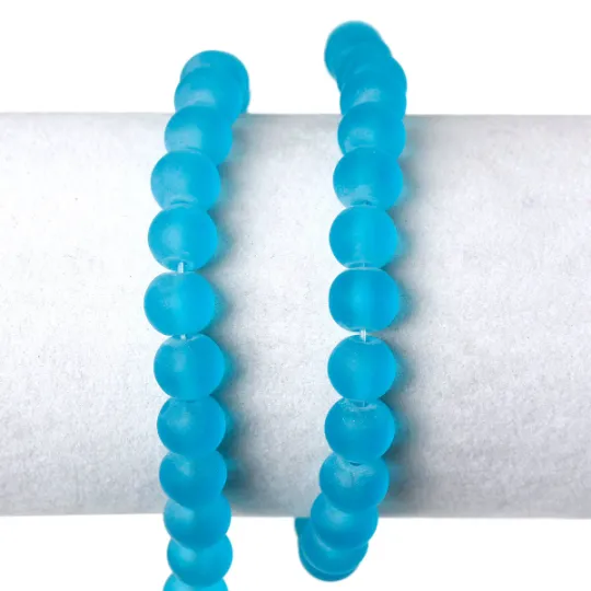 8mm Frosted TURQUOISE BLUE Glass Beads, strand, bgl0874