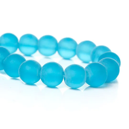 8mm Frosted TURQUOISE BLUE Glass Beads, strand, bgl0874