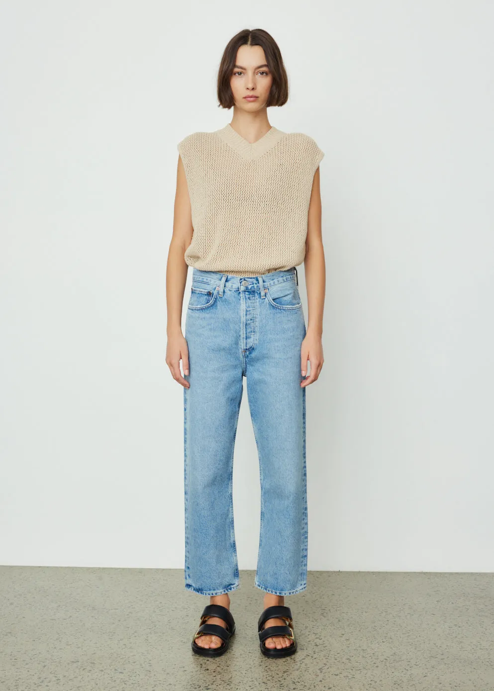 90s Crop Mid Rise Loose Straight Jeans