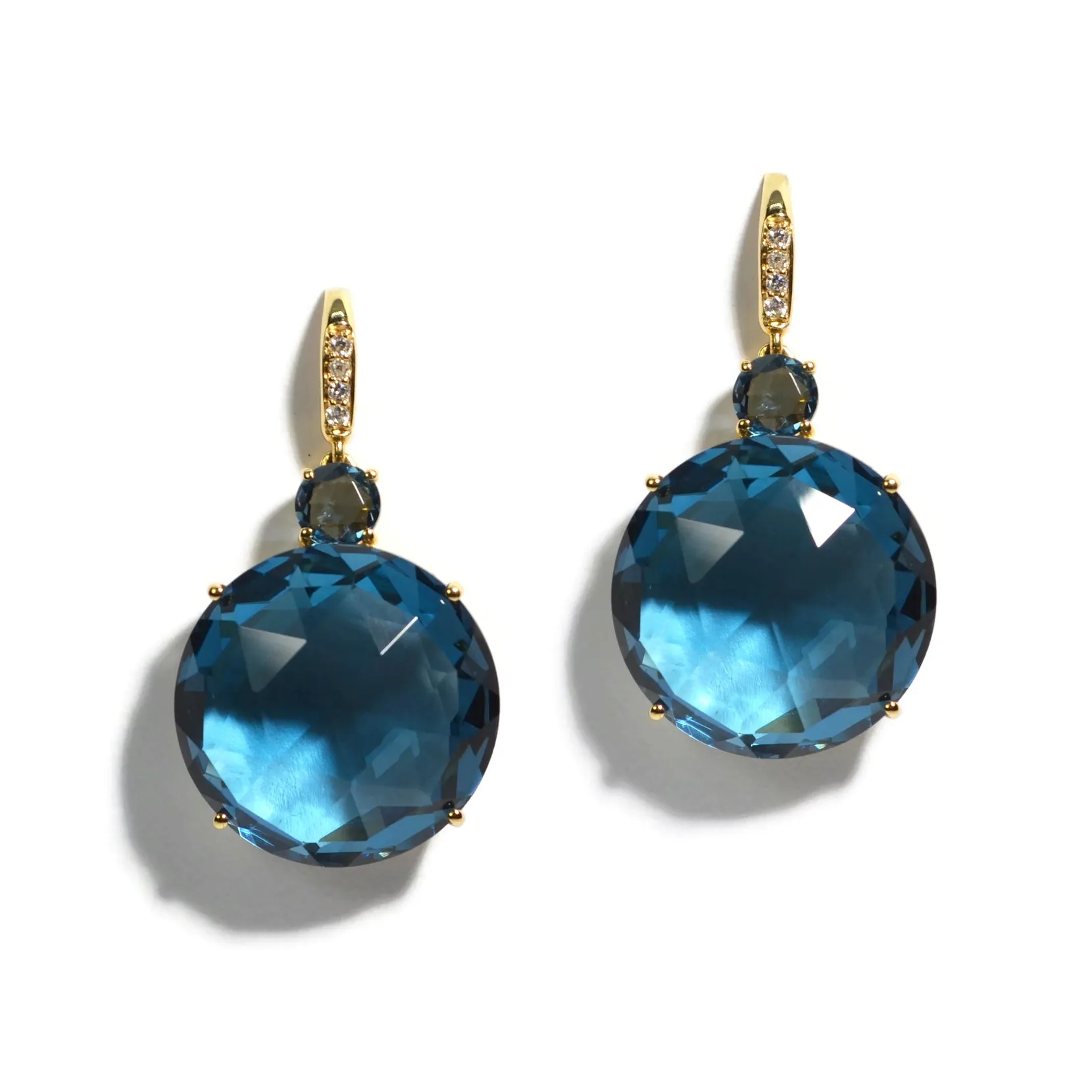 A & Furst - Lilies- Drop Earrings with London Blue Topaz and Diamonds, 18k Yellow Gold