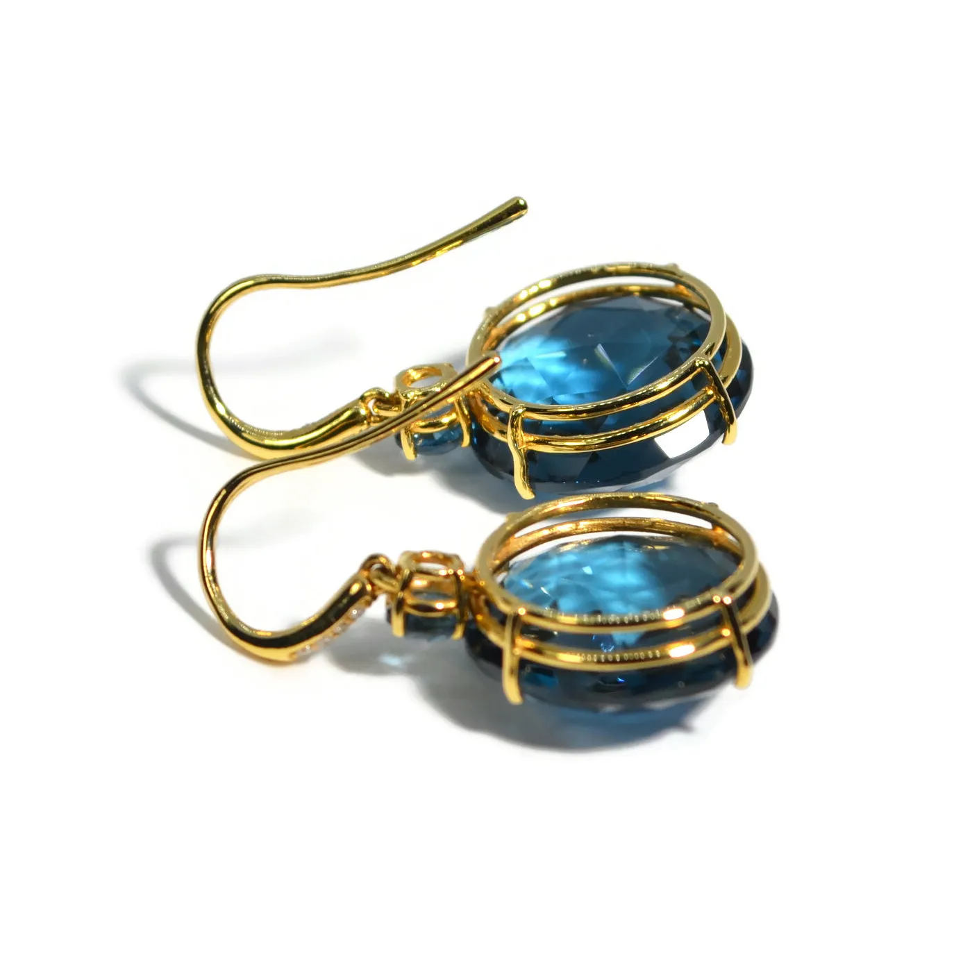 A & Furst - Lilies- Drop Earrings with London Blue Topaz and Diamonds, 18k Yellow Gold