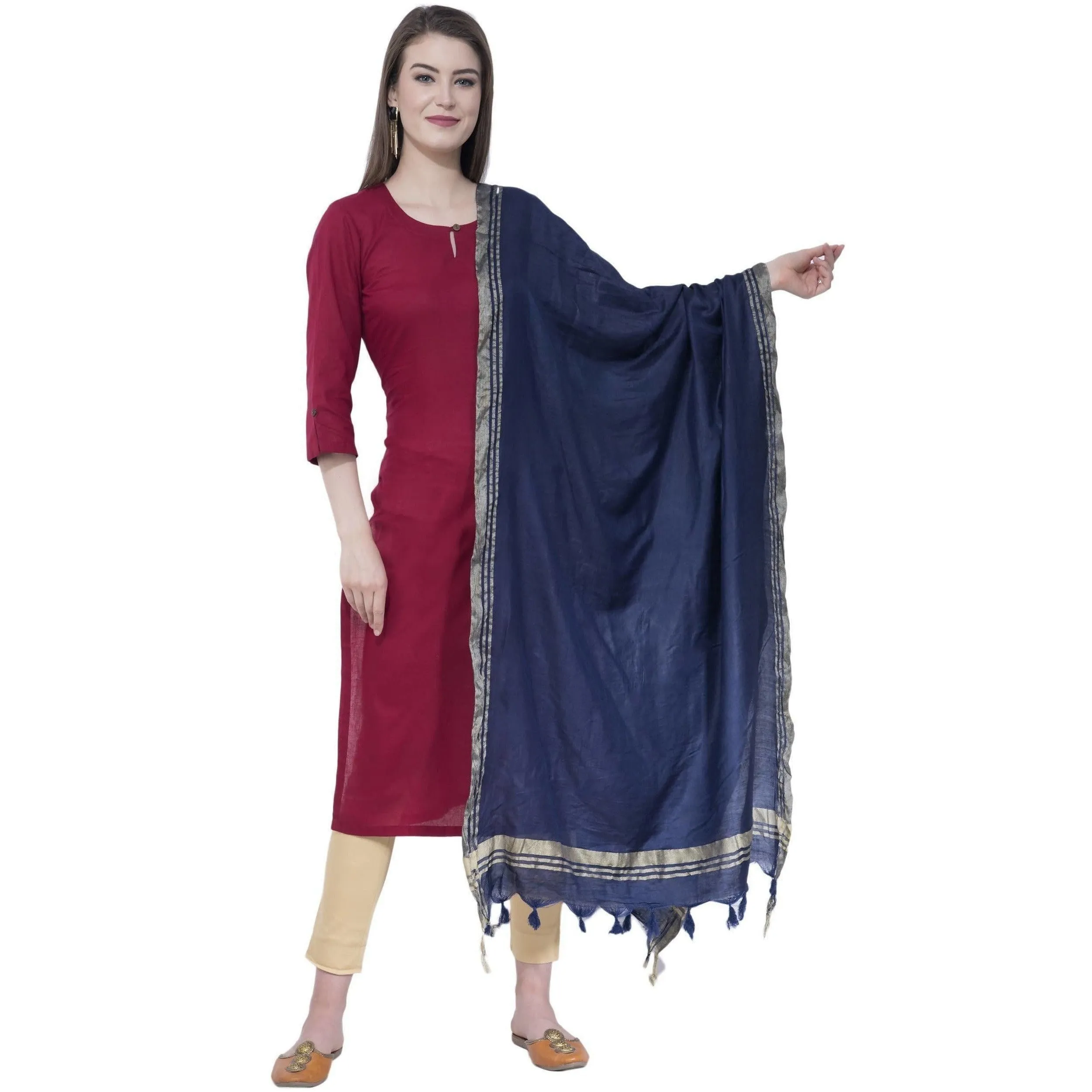 A R Silk Navy Blue Color Golden Border Dupattas and Chunnis