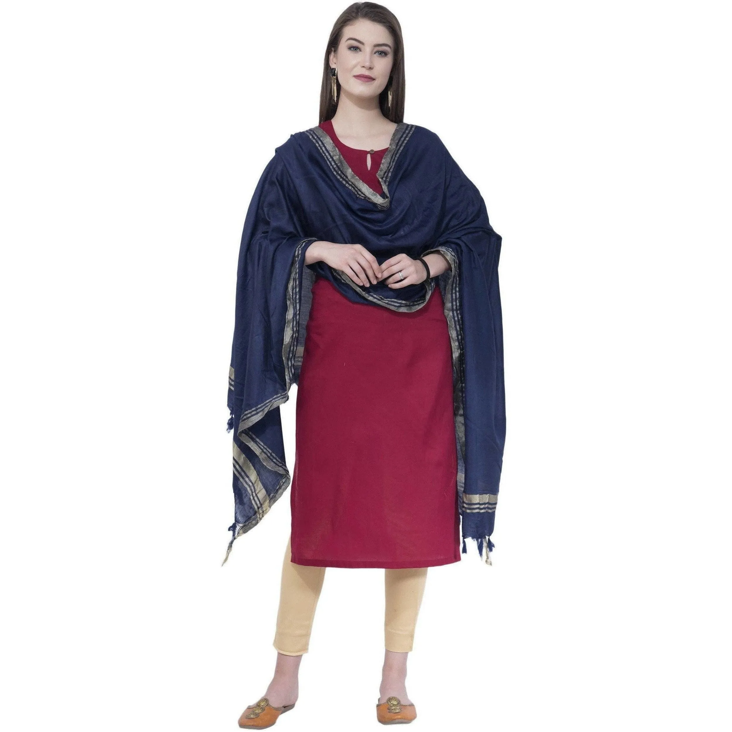 A R Silk Navy Blue Color Golden Border Dupattas and Chunnis