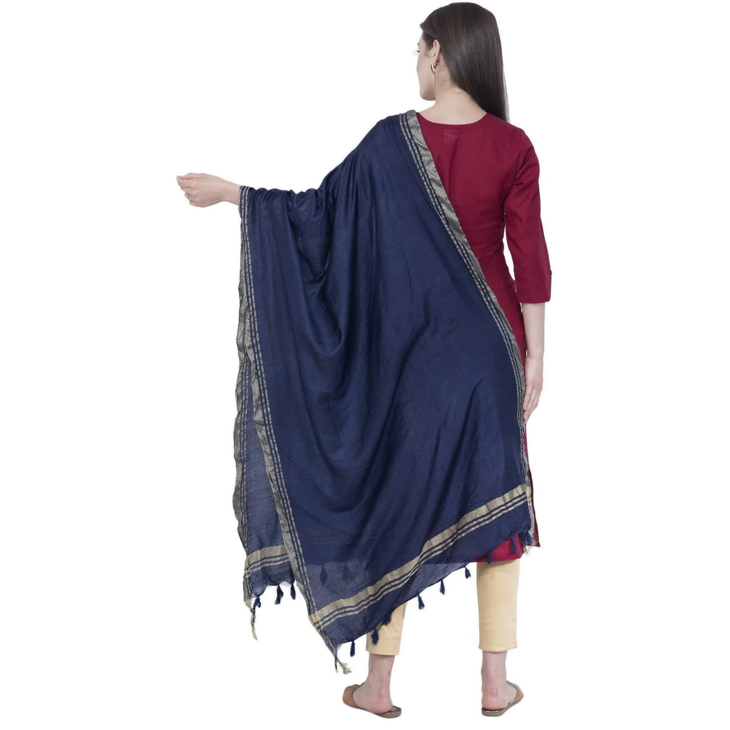 A R Silk Navy Blue Color Golden Border Dupattas and Chunnis