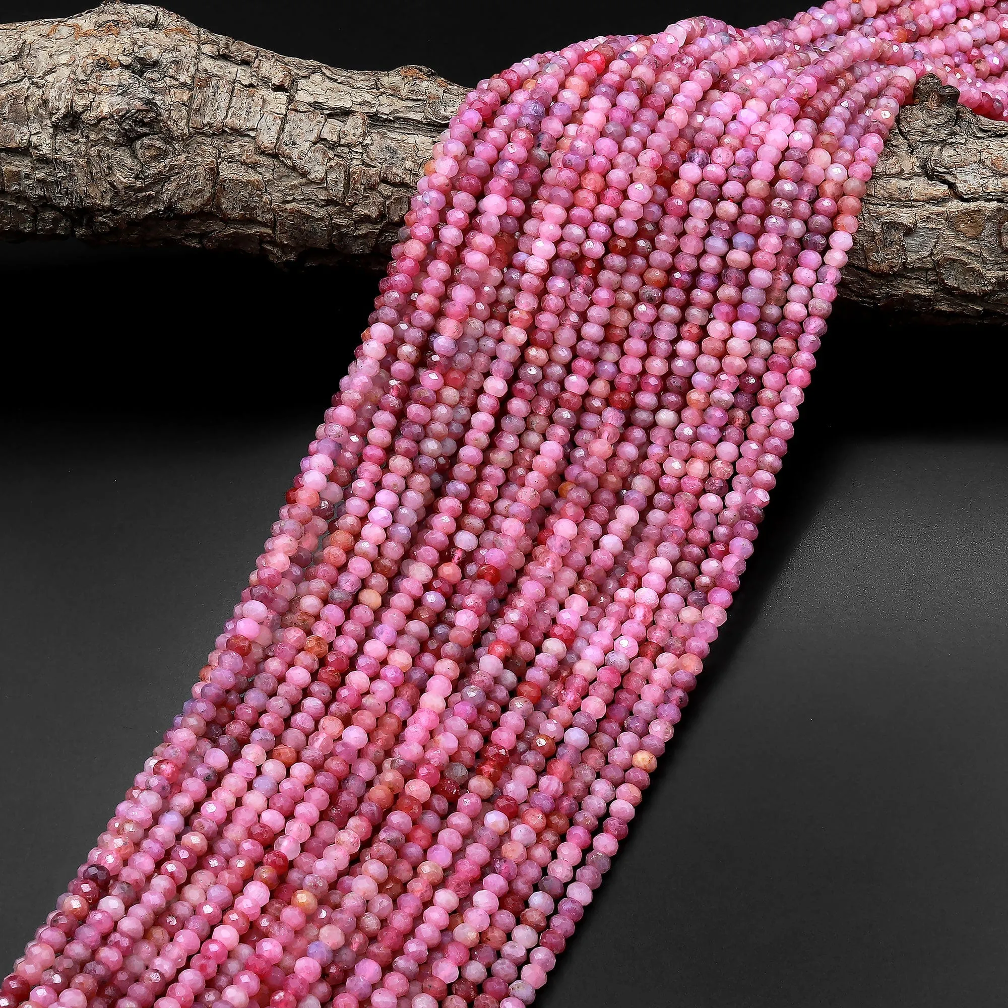 AA Real Genuine Natural Pink Ruby Gemstone Faceted 4mm Rondelle Beads 15.5" Strand