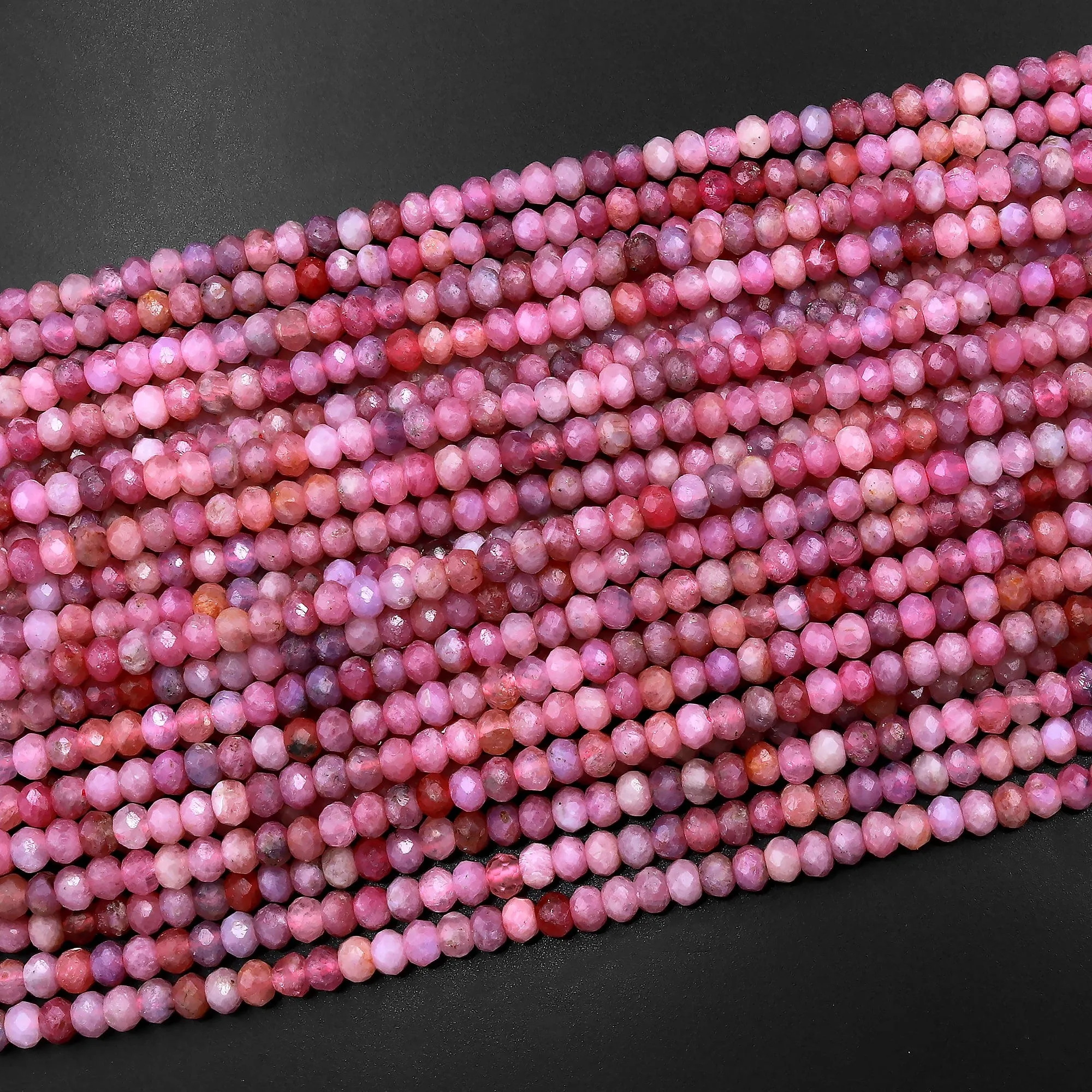 AA Real Genuine Natural Pink Ruby Gemstone Faceted 4mm Rondelle Beads 15.5" Strand