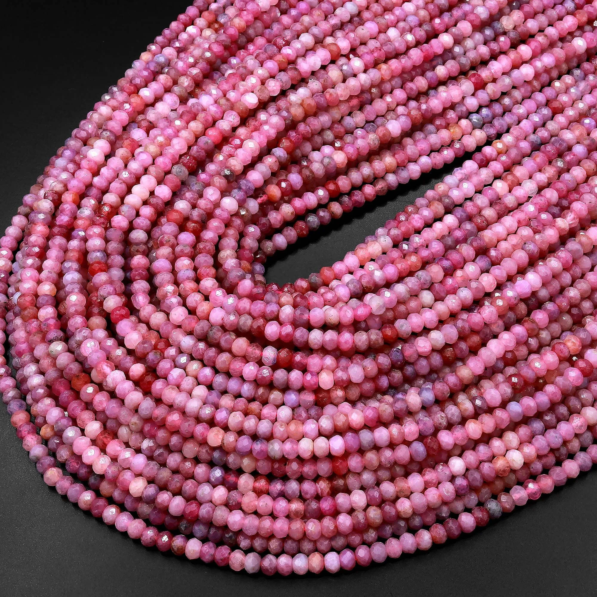 AA Real Genuine Natural Pink Ruby Gemstone Faceted 4mm Rondelle Beads 15.5" Strand