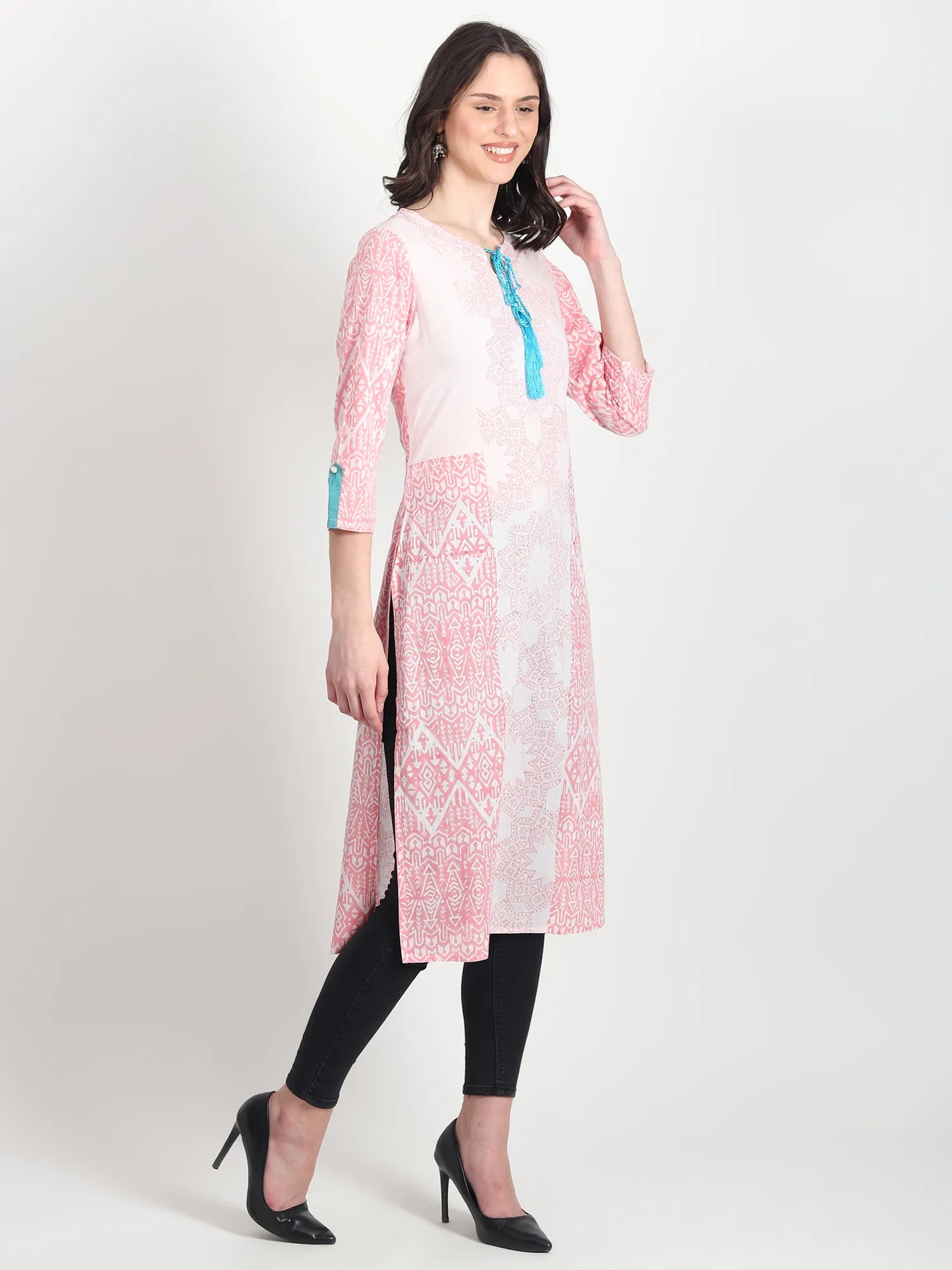 ALECTO Hand Block Printed Straight Kurti Geometric Motifs