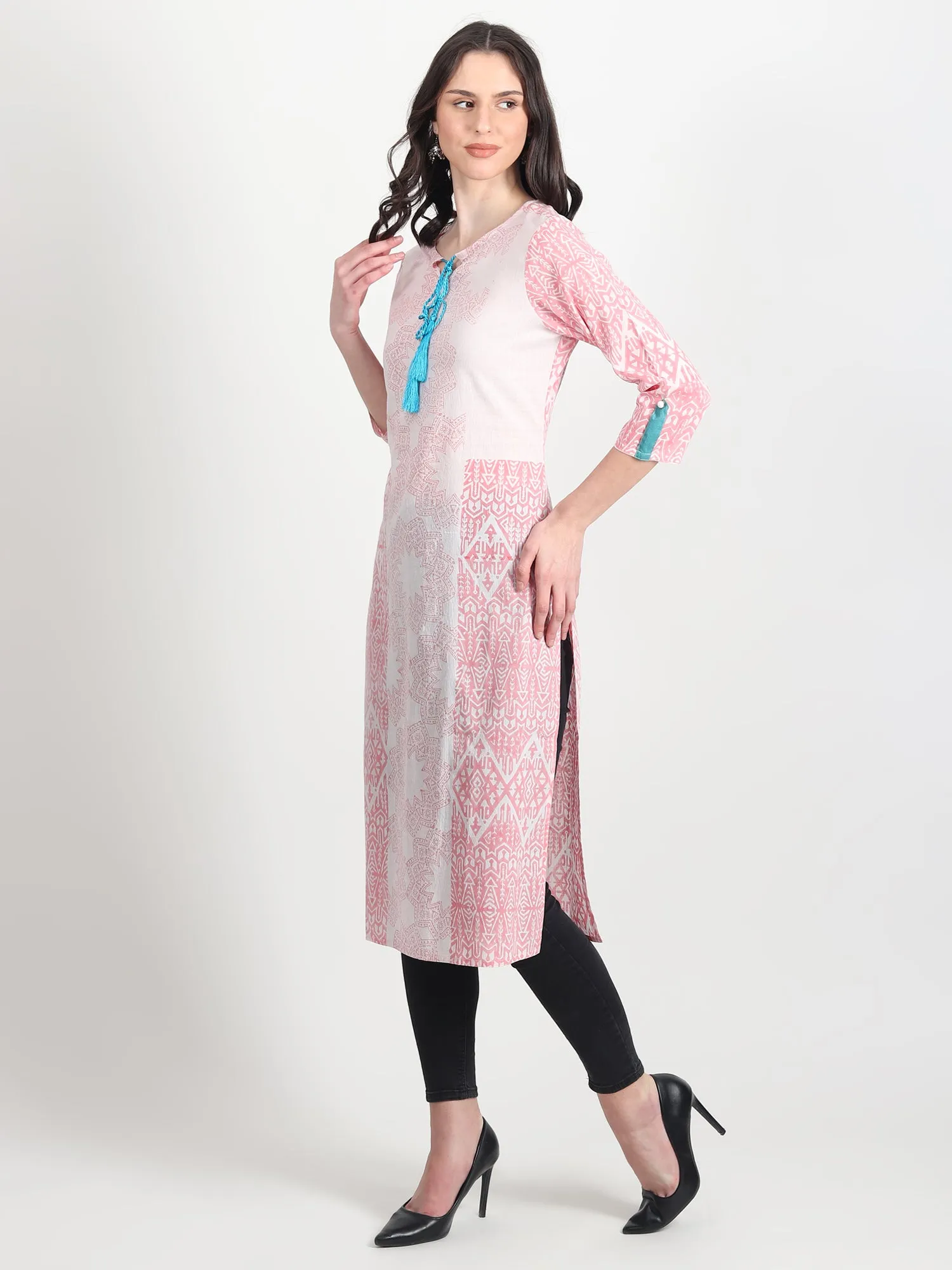 ALECTO Hand Block Printed Straight Kurti Geometric Motifs