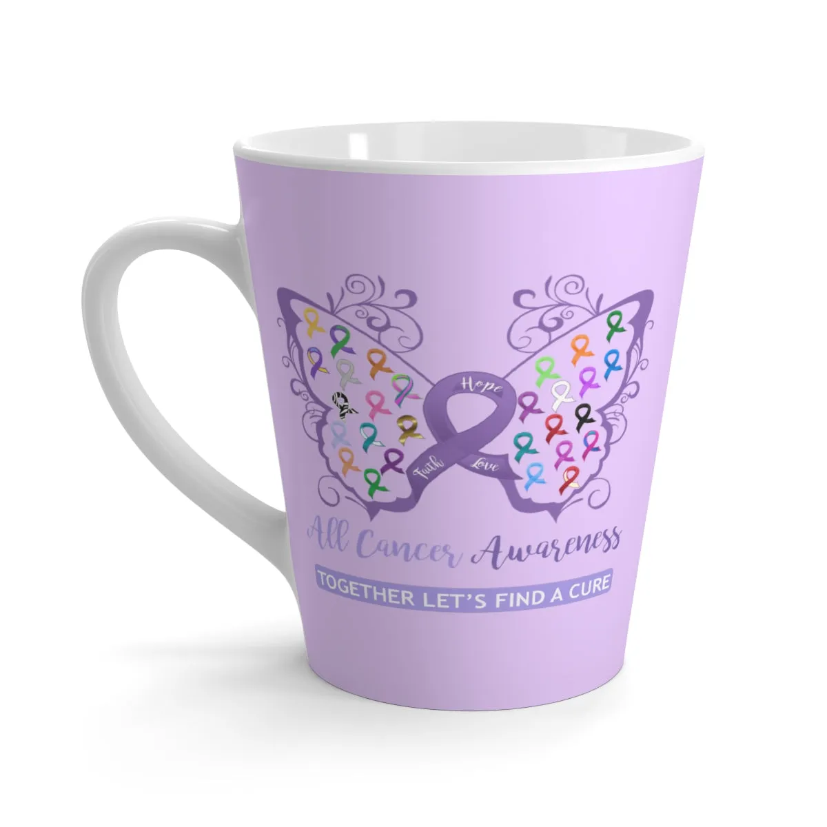 All Cancer Awareness Filigree Butterfly Lavender Latte Mug (12 oz.) (Dual Sided Design)