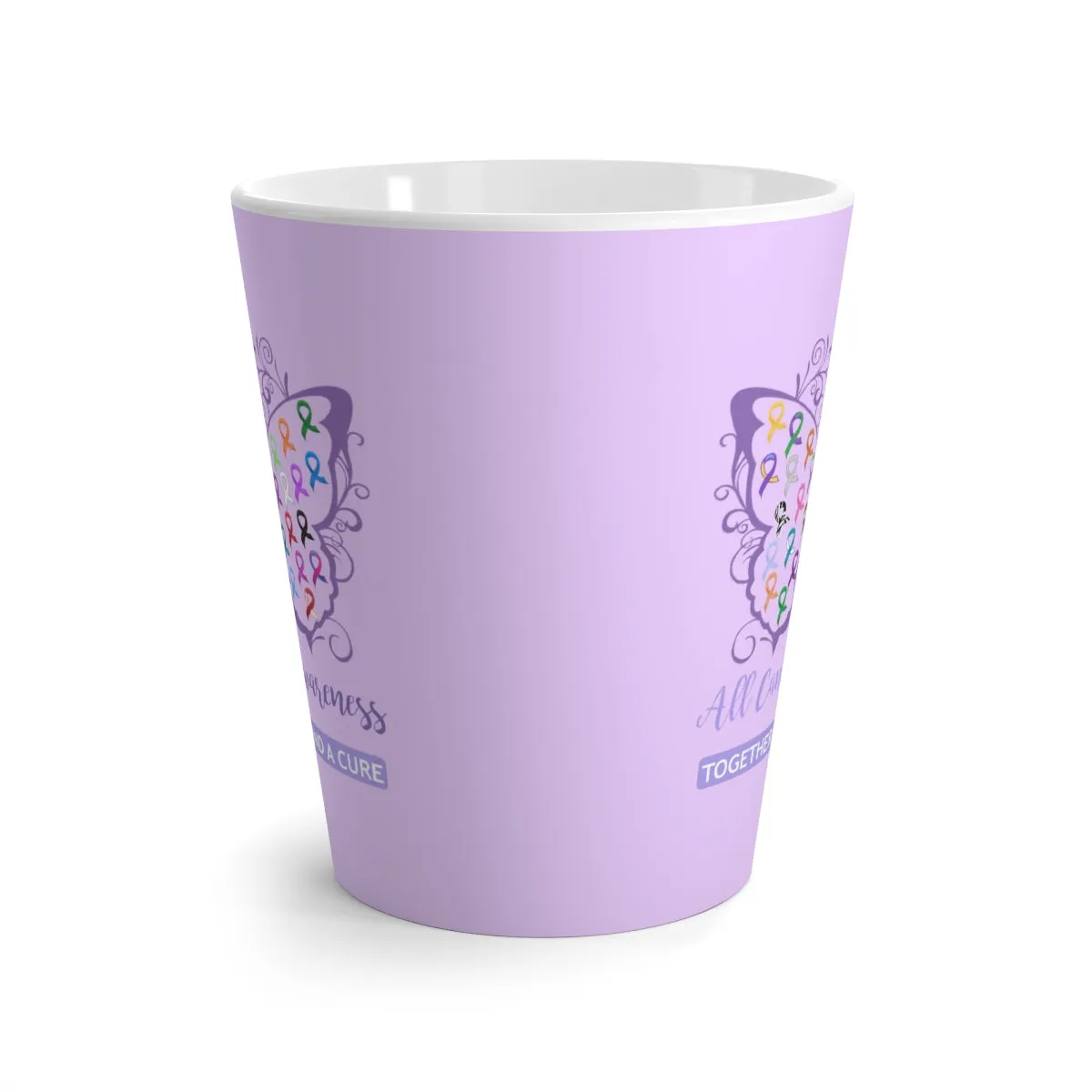 All Cancer Awareness Filigree Butterfly Lavender Latte Mug (12 oz.) (Dual Sided Design)