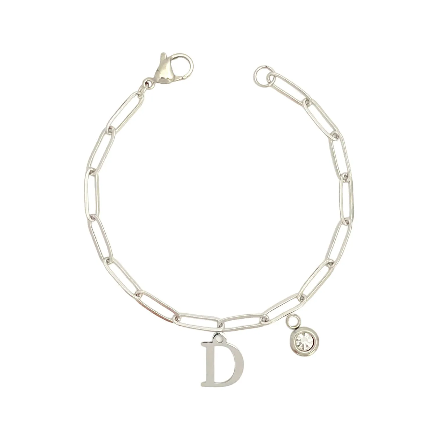 Alphabet Birthstone Paperclip Bracelet Silver (A-G)