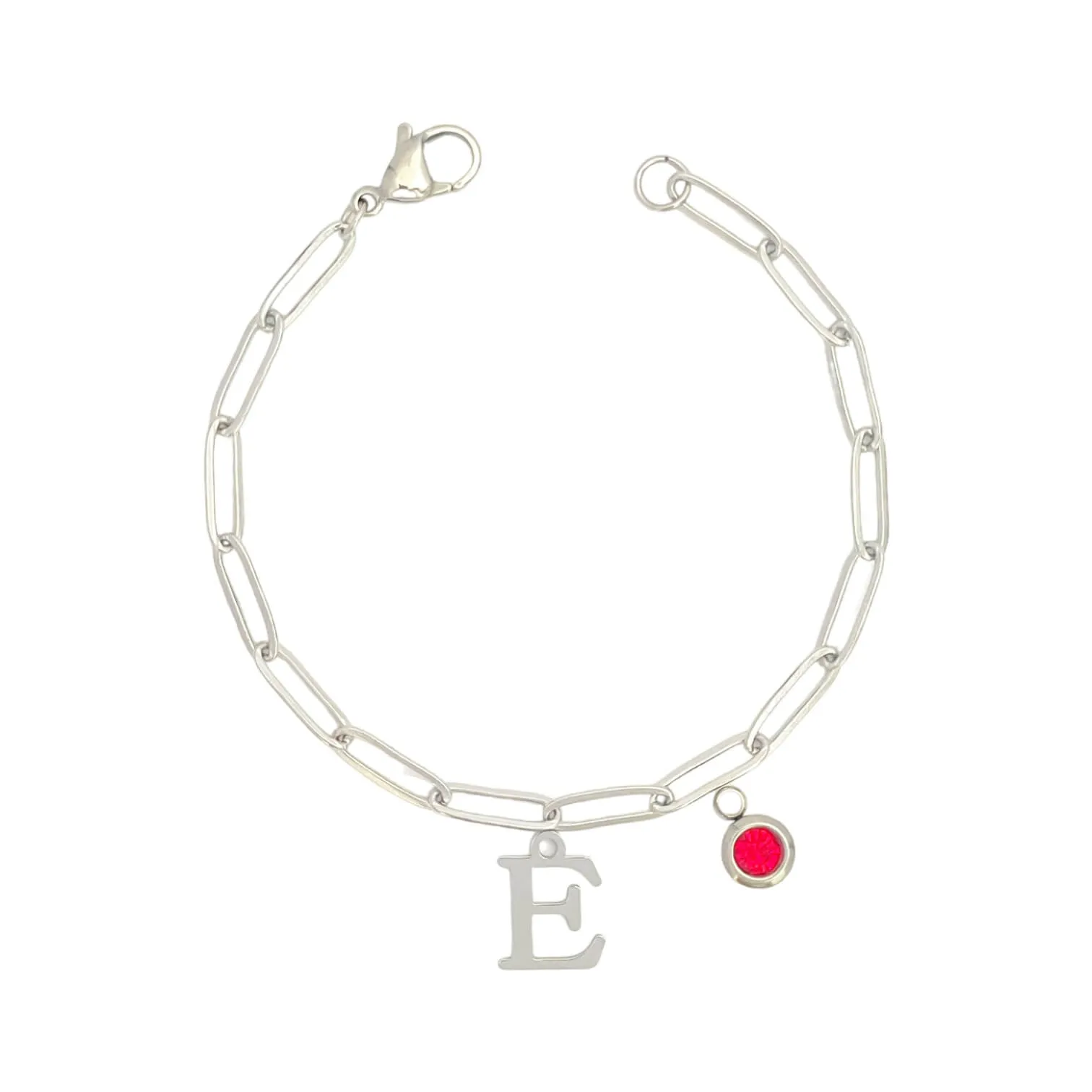 Alphabet Birthstone Paperclip Bracelet Silver (A-G)