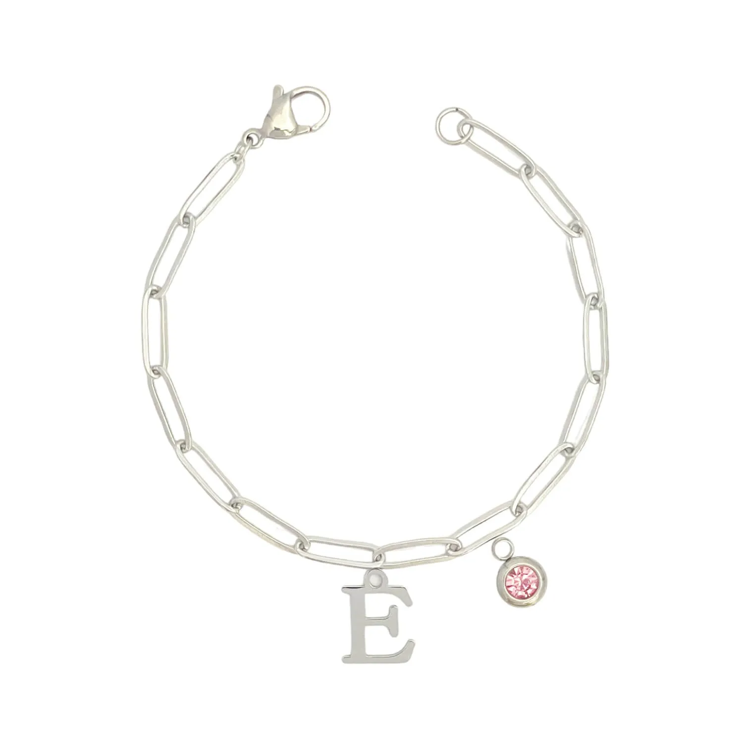 Alphabet Birthstone Paperclip Bracelet Silver (A-G)