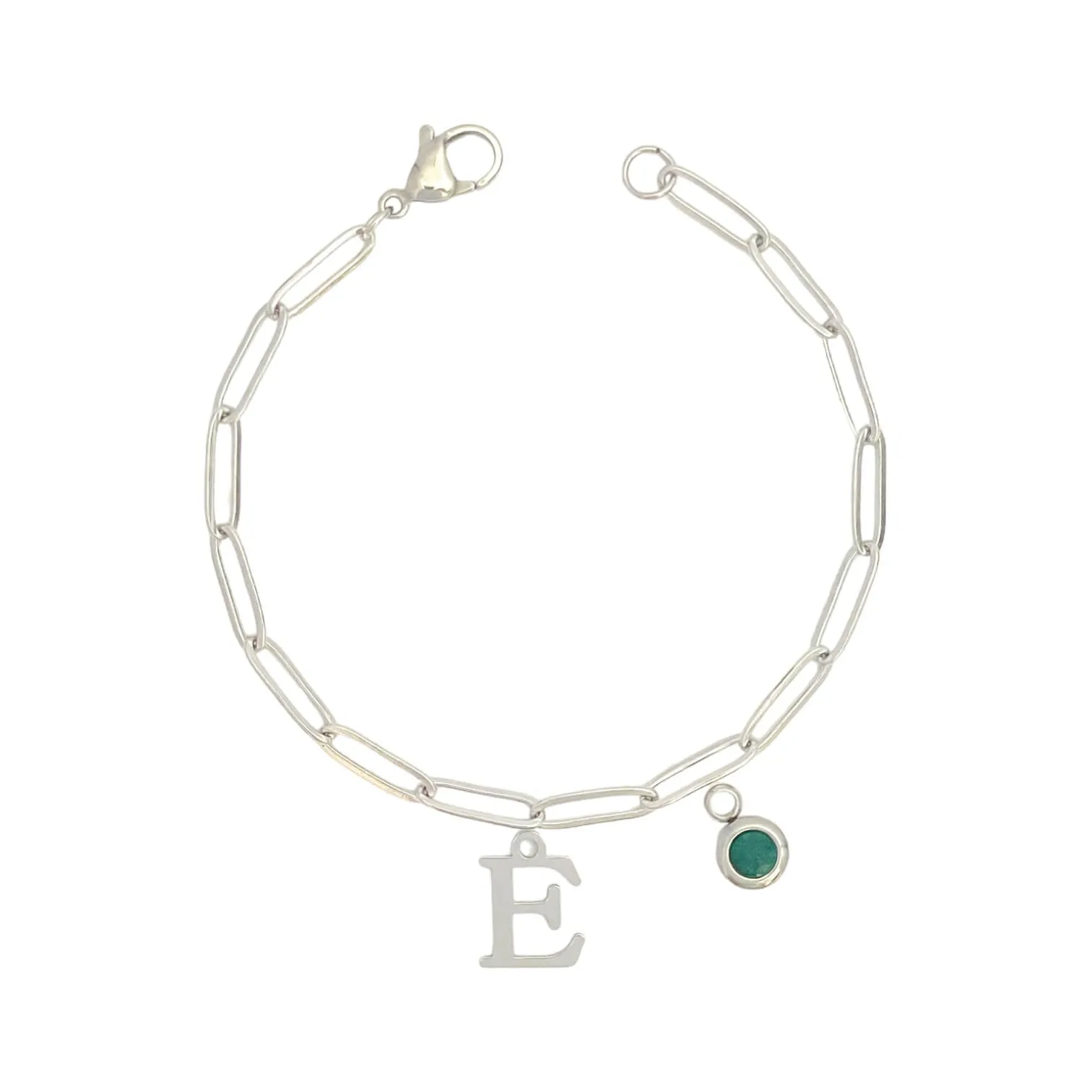 Alphabet Birthstone Paperclip Bracelet Silver (A-G)