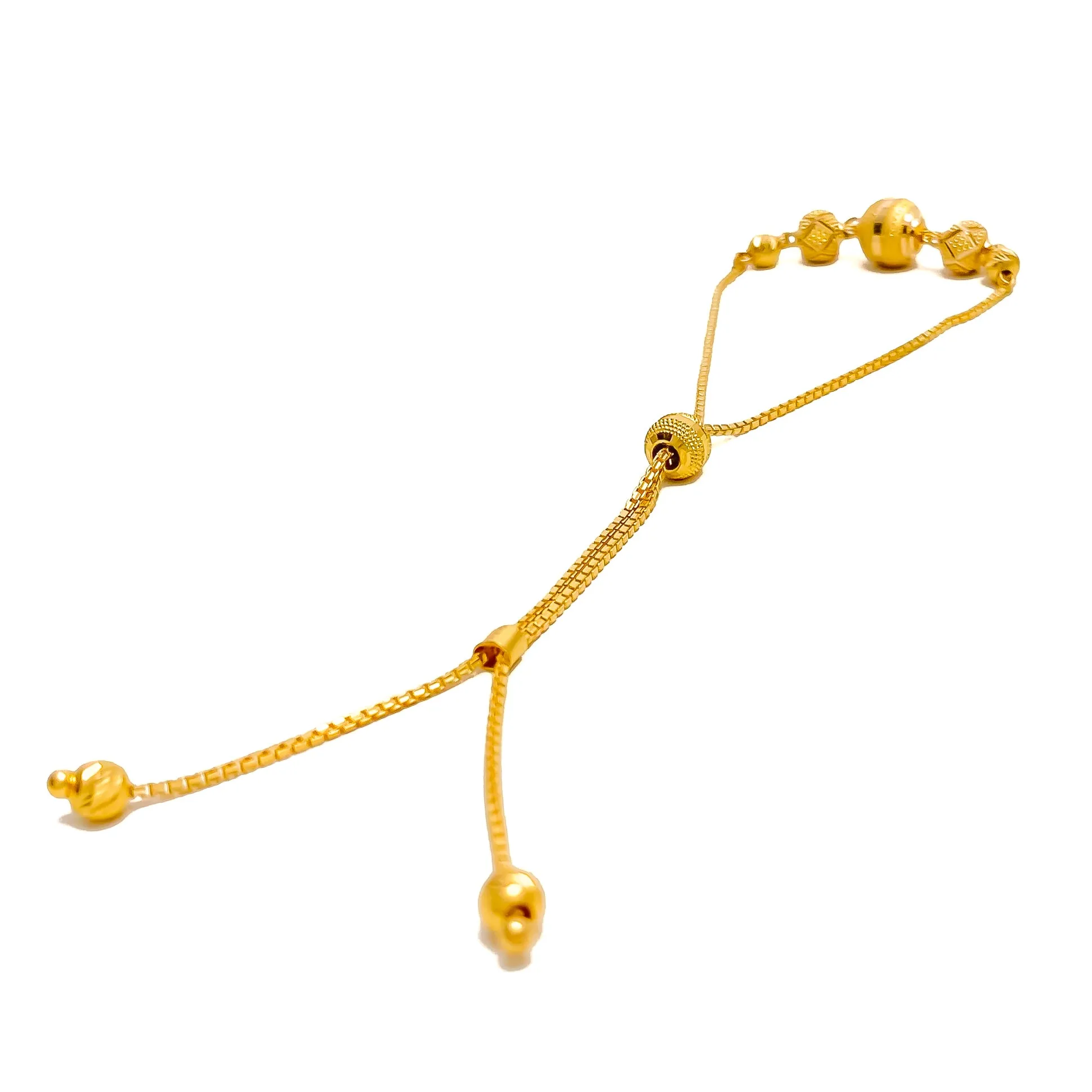 Alternating Striped 22K Gold Orb Adjustable Bracelet