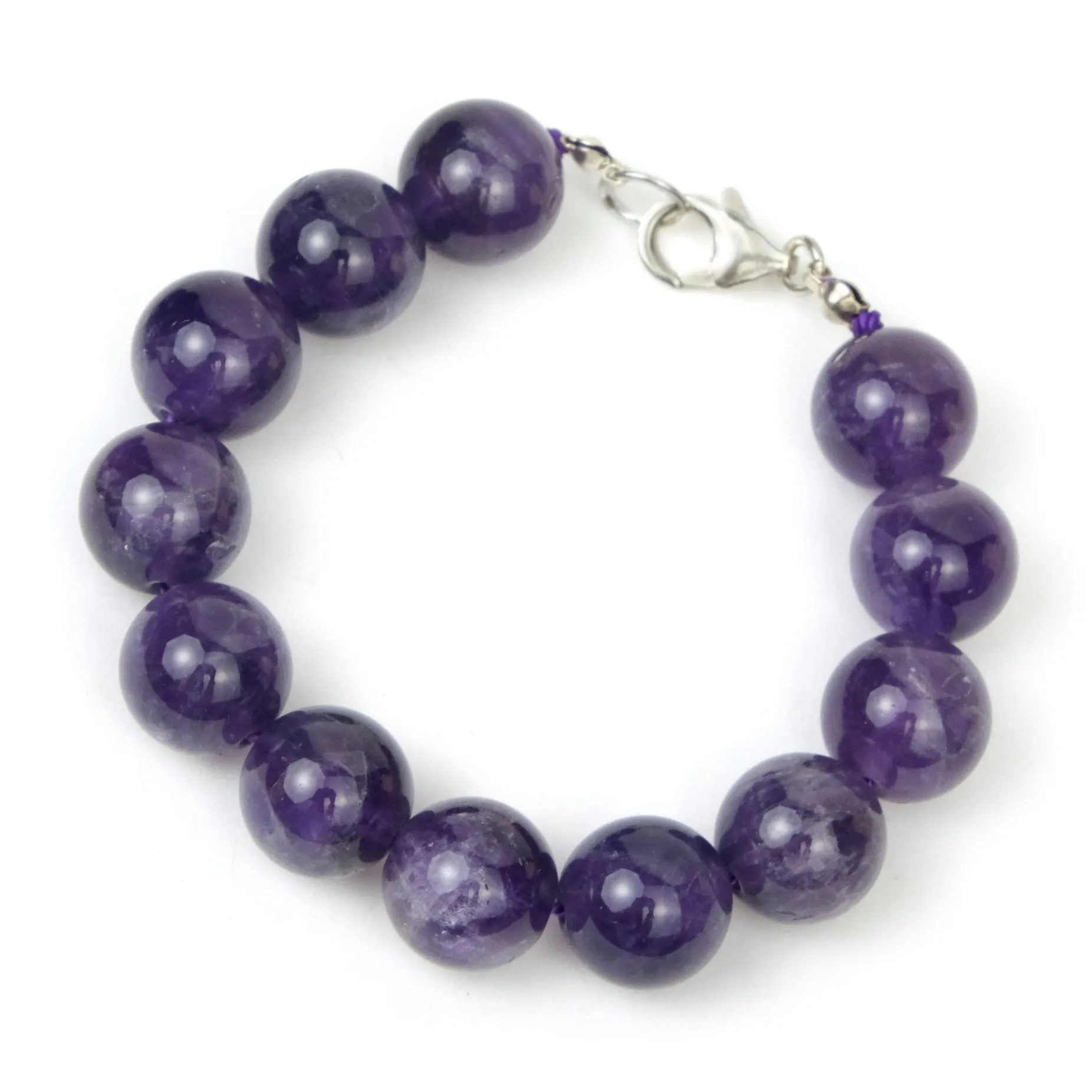 Amethyst 12mm Round Bracelet with Sterling Silver Trigger Clasp