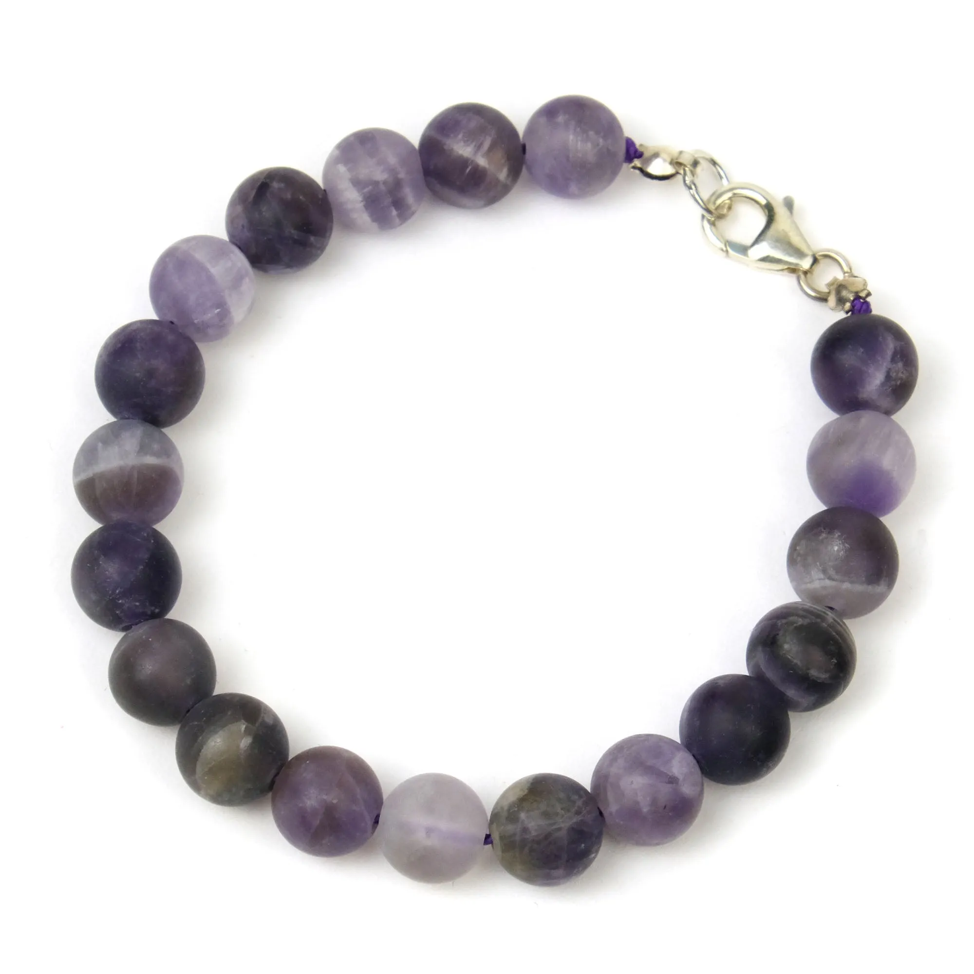 Amethyst 8mm Matte Round Bracelet with Sterling Silver Trigger Clasp