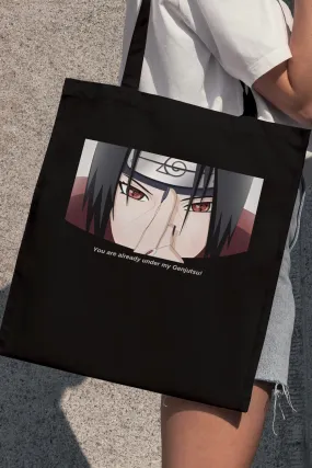 Anime you are already under my genjutsu black tote bag with zipper