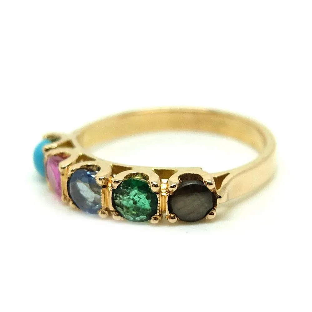 Antique 1900 French Emerald Sapphire Turquoise Gemstone 18ct Gold Ring