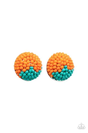 As Happy As Can BEAD Orange and Turquoise Seed Bead Post Earrings - Paparazzi Accessories