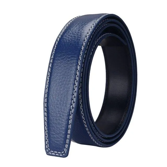 Automatic Men's Blue Cowskin Leather 31mm Width Belt Strip without Buckle