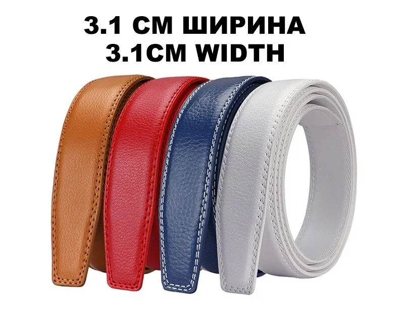 Automatic Men's Blue Cowskin Leather 31mm Width Belt Strip without Buckle